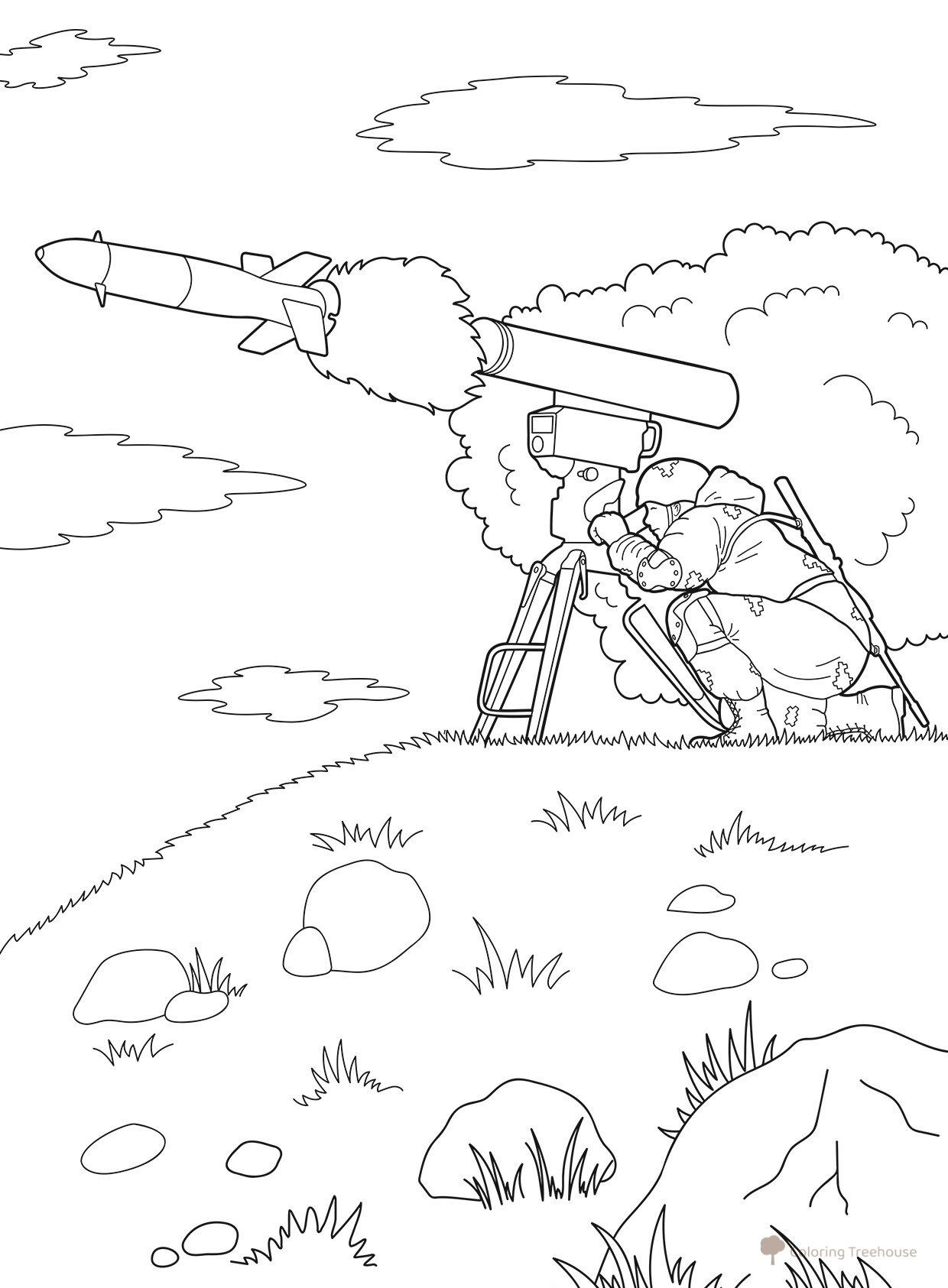 Página para colorear «Complejo de misiles antiaéreos portátil» dibujo para colorear gratis de Páginas para colorear de vehículos militares