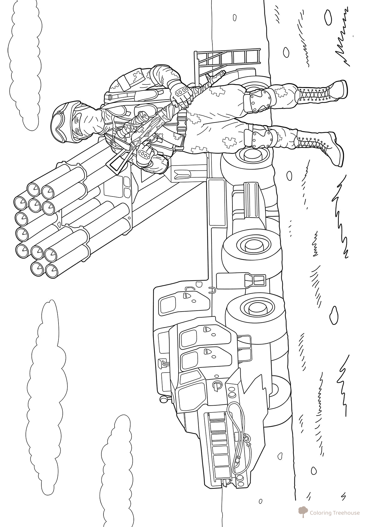 Soldier and Anti-Aircraft Missile System Coloring Page free printable Military Vehicle Coloring Pages coloring page
