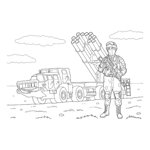 Soldier and Anti-Aircraft Missile System Coloring Page free printable Military Vehicle Coloring Pages coloring page