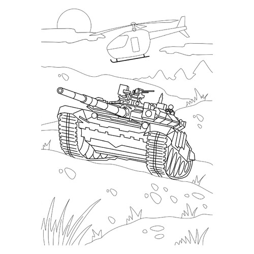 Página para colorear: Tanque y helicóptero dibujo para colorear gratis de Páginas para colorear de vehículos militares