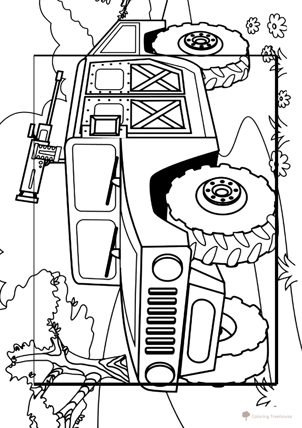 Página para colorear «Jeep militar con ametralladora» dibujo para colorear gratis de Páginas para colorear de vehículos militares