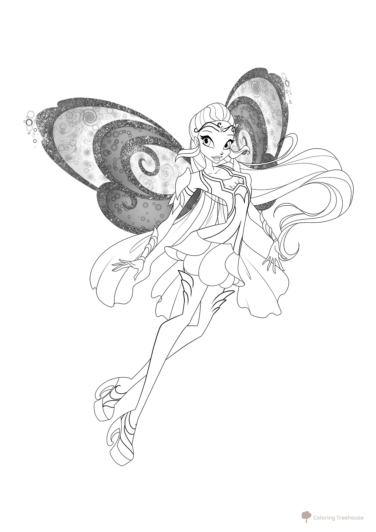 Winx Coloring Page: Daphne (Bloom's Sister) free printable Winx Coloring Pages coloring page