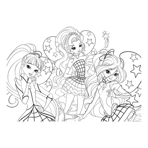 Libro para colorear Winx Cosmix: Bloom, Musa y Layla dibujo para colorear gratis de Páginas para colorear de Winx