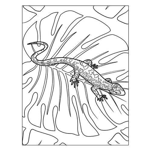 Sand Lizard on a Leaf Coloring Page free printable Lizard Coloring Pages coloring page