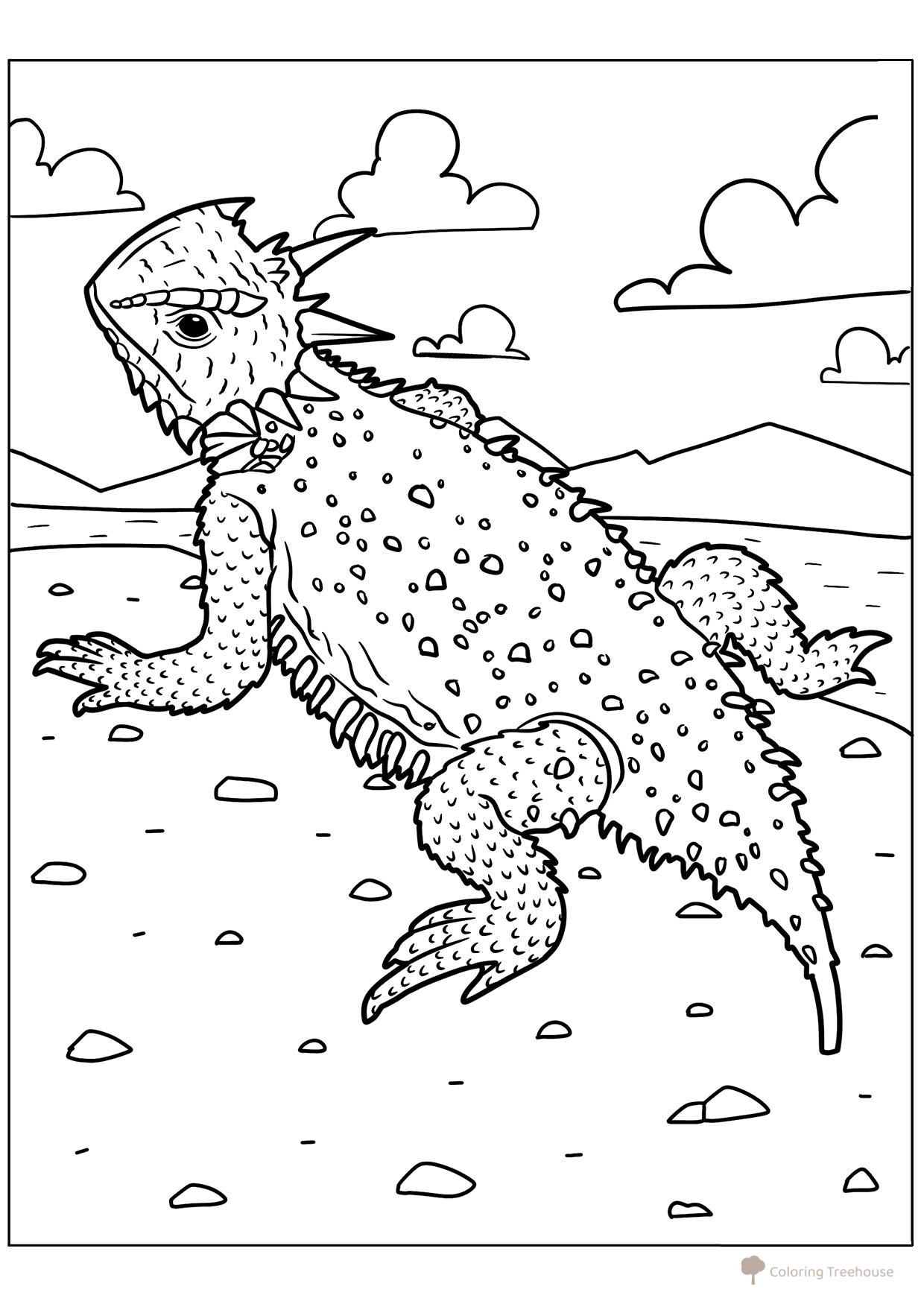 Página para colorear «La lagartija cornuda de Texas en el desierto» dibujo para colorear gratis de Páginas para colorear de lagartos