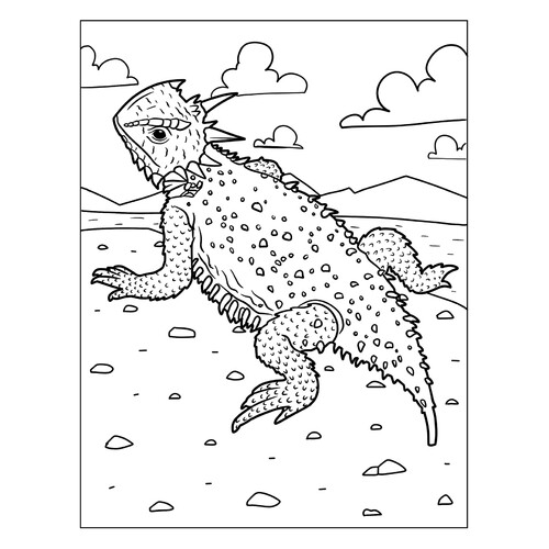 Coloring Page: Texas Horned Lizard in the Desert free printable Lizard Coloring Pages coloring page