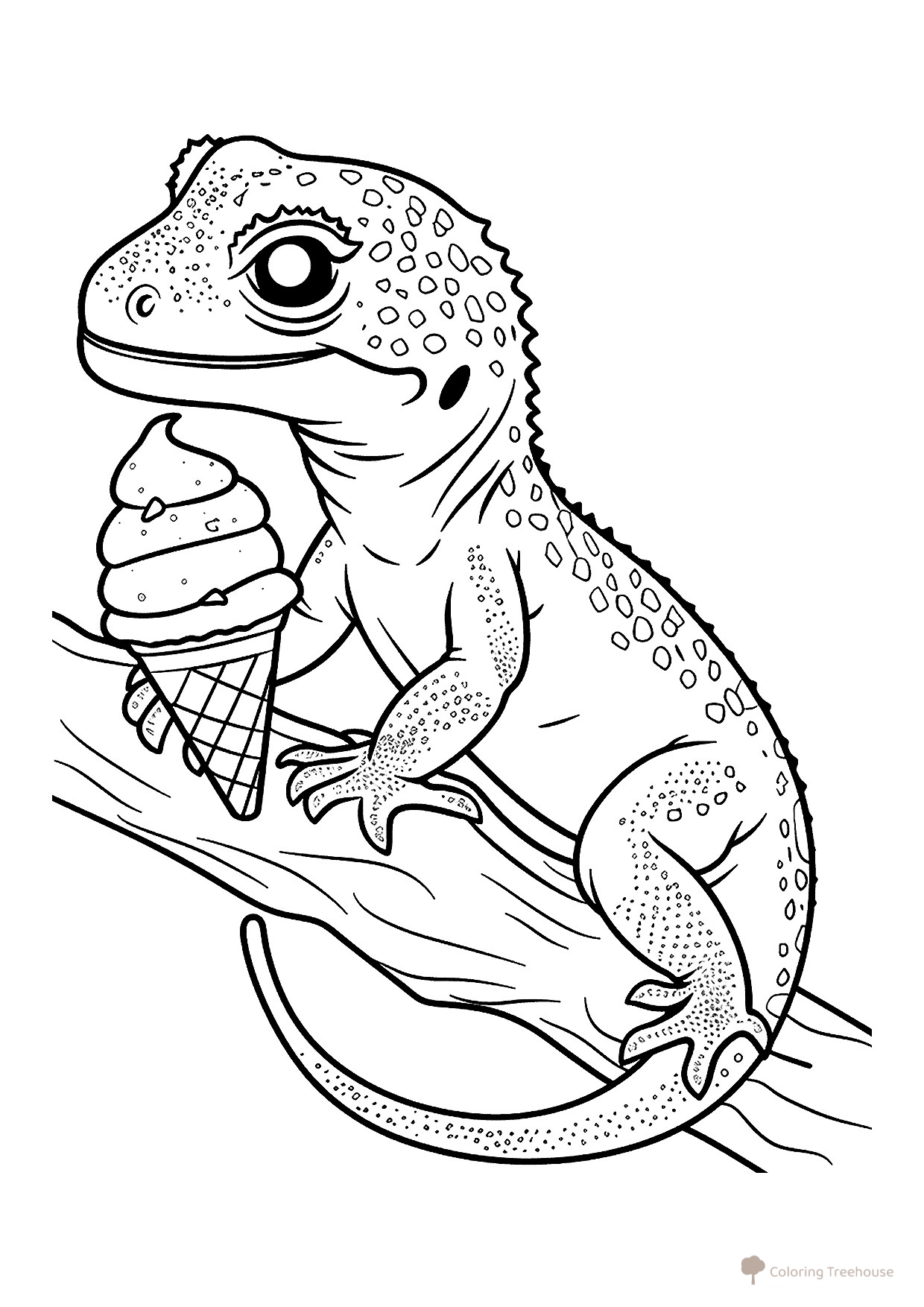 Lizard with Ice Cream Coloring Page free printable Lizard Coloring Pages coloring page