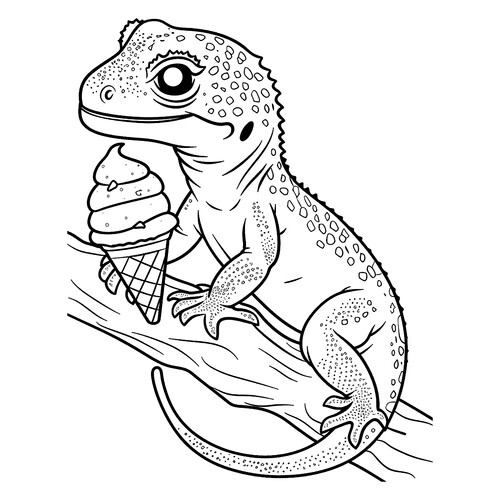 Lizard with Ice Cream Coloring Page free printable Lizard Coloring Pages coloring page