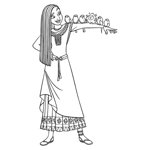 Asha con los pajaritos - página para colorear dibujo para colorear gratis de Páginas para colorear de 'Zavetnoe zhelanie' (Wish)