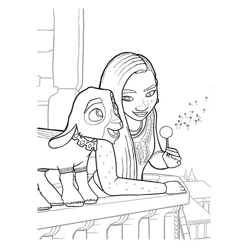 Valentino and Asha with a Dandelion Coloring Page free printable Wish Coloring Pages coloring page