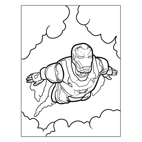Iron Man Coloring Page: Flying in the Sky free printable Iron Man Coloring Pages coloring page