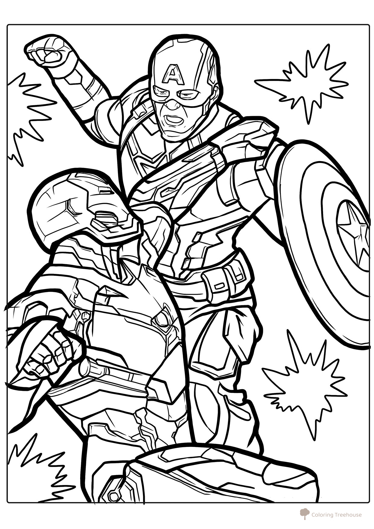 Iron Man vs Captain America Coloring Page free printable Iron Man Coloring Pages coloring page