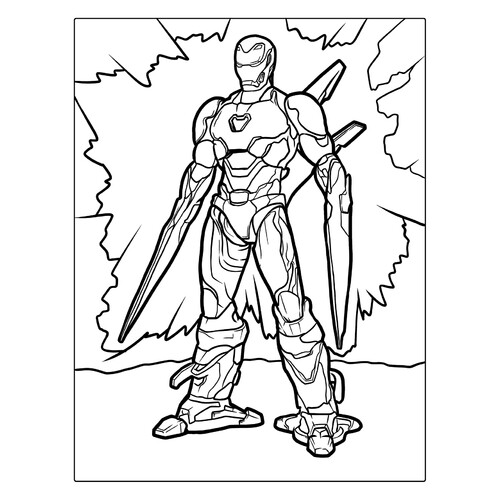 Iron Man Coloring Page with Vibranium Sword free printable Iron Man Coloring Pages coloring page