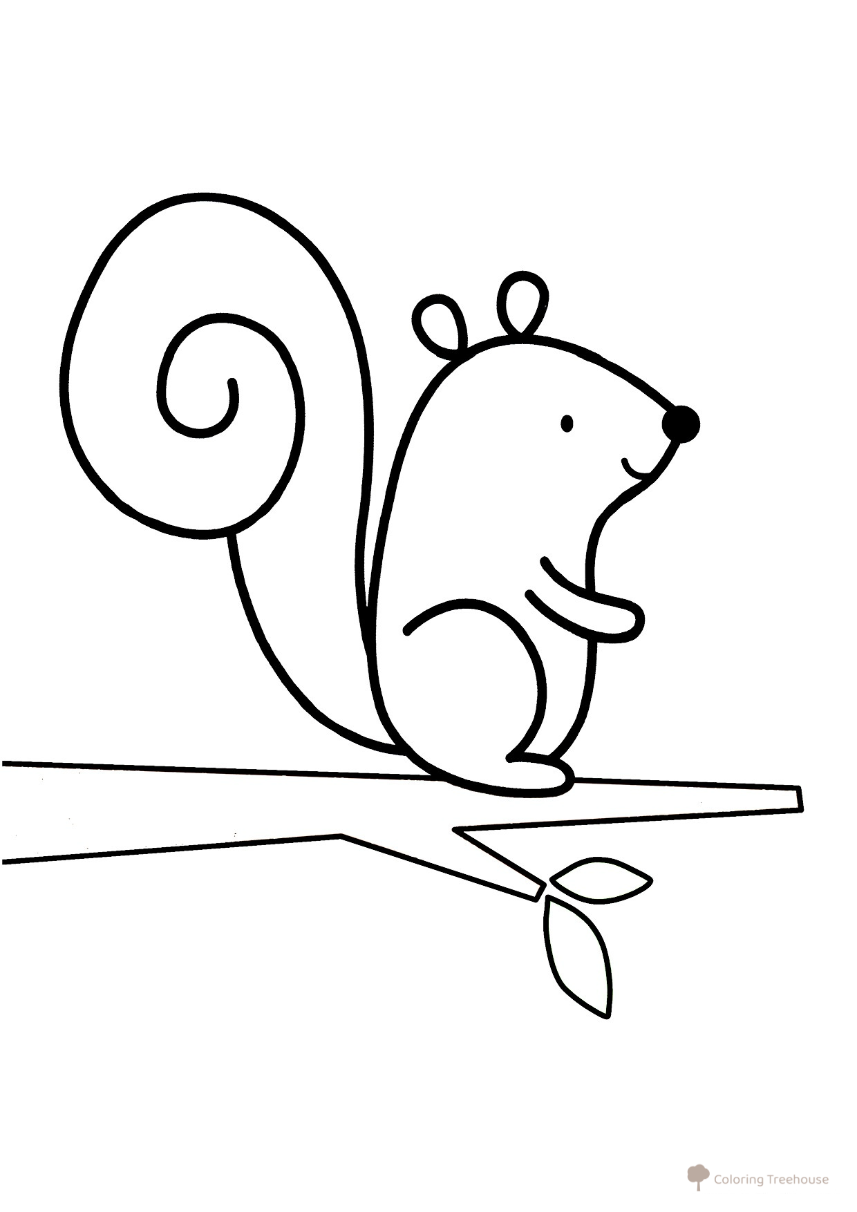 Página para colorear: Ardilla sentada en una rama dibujo para colorear gratis de Páginas para colorear de animales para niños pequeños