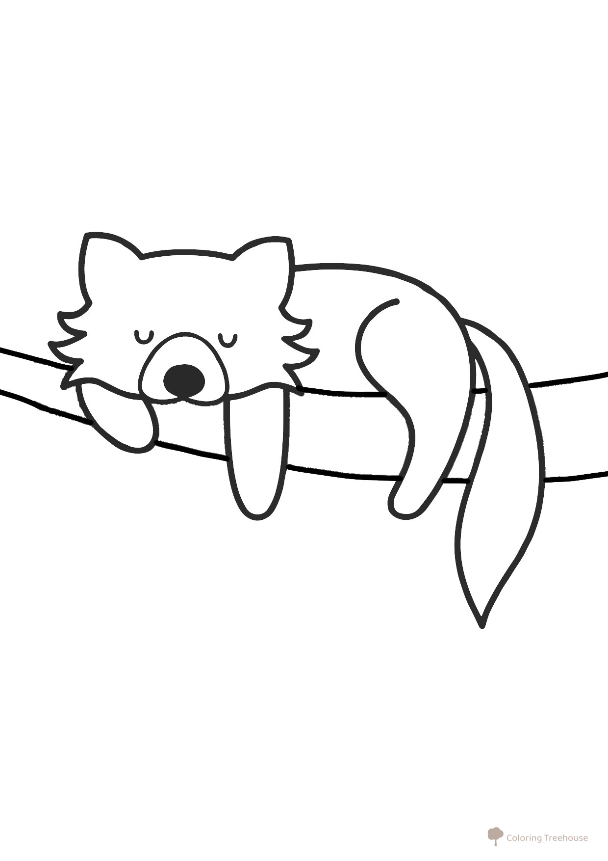 Libro para colorear: panda rojo durmiendo en el árbol dibujo para colorear gratis de Páginas para colorear de animales para niños pequeños