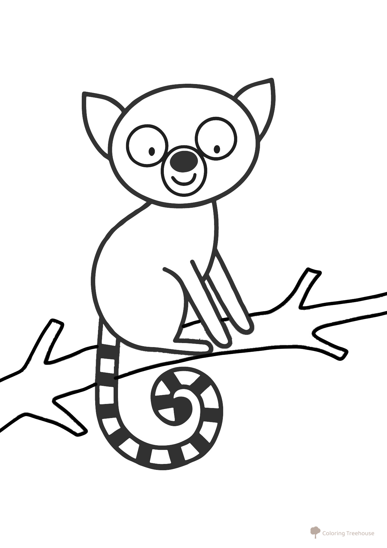 Lémur en el árbol - Página para colorear dibujo para colorear gratis de Páginas para colorear de animales para niños pequeños