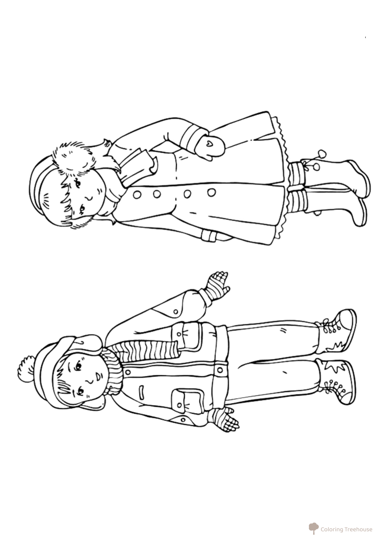 Página para colorear: Niños con ropa de invierno dibujo para colorear gratis de Páginas para colorear: Invierno