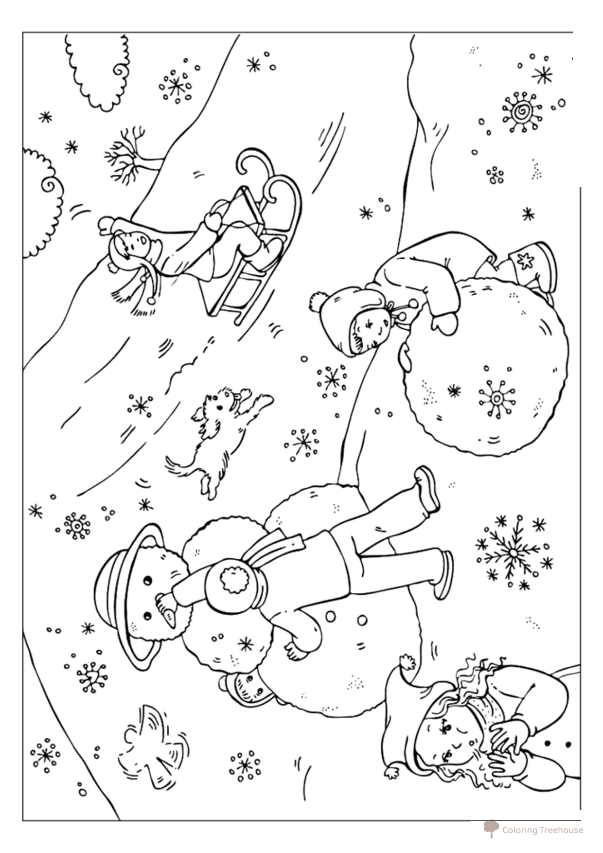 Página para colorear: Juegos de invierno de niños dibujo para colorear gratis de Páginas para colorear: Invierno