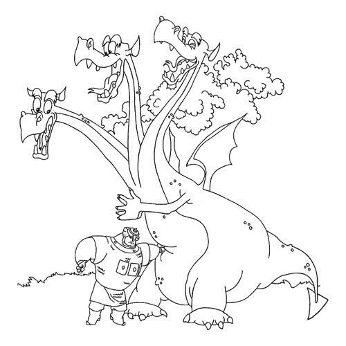 Zmey Gorynych and Dobrynya Nikitich Coloring Page free printable Snake Coloring Pages coloring page