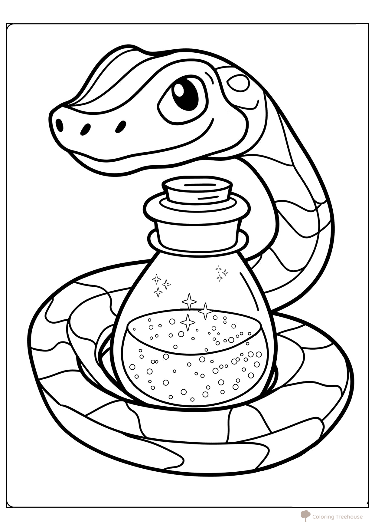 Página para colorear «Serpiente y poción mágica» dibujo para colorear gratis de Páginas para colorear de serpientes