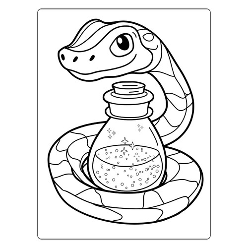 Página para colorear «Serpiente y poción mágica» dibujo para colorear gratis de Páginas para colorear de serpientes
