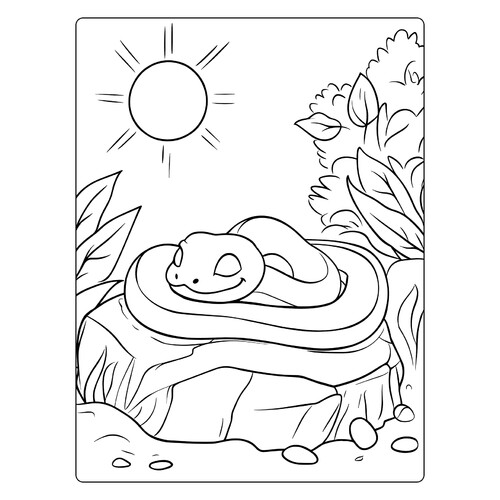 Snake on a Stump and Sun Coloring Page free printable Snake Coloring Pages coloring page