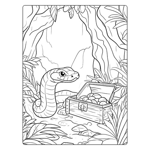 Snake Guarding Treasures Coloring Page free printable Snake Coloring Pages coloring page