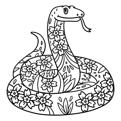 Snake with Flowers Coloring Page free printable Snake Coloring Pages coloring page