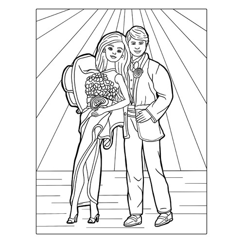 Página para colorear «Barbie y Ken en el baile» dibujo para colorear gratis de Barbie Coloring Pages for Girls