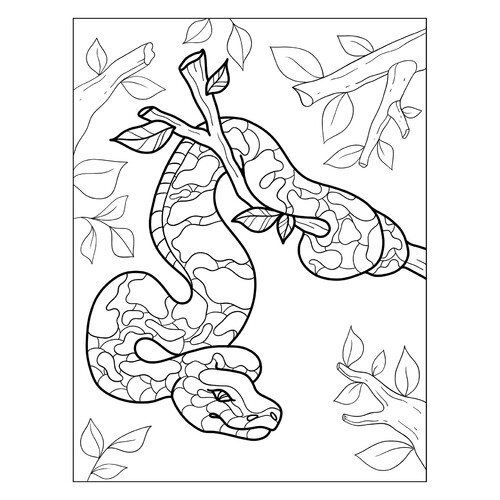 Snake Hanging on a Branch Coloring Page free printable Snake Coloring Pages coloring page