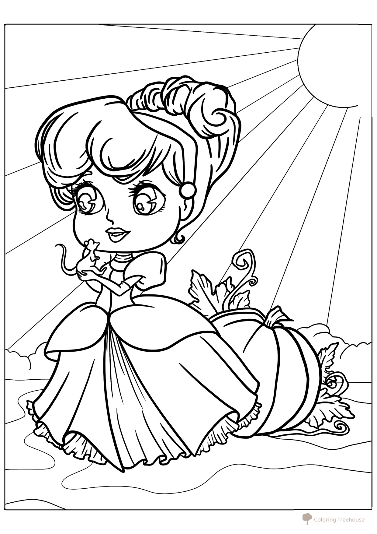 Página para colorear kawaii: Cenicienta dibujo para colorear gratis de Páginas para colorear de Cenicienta