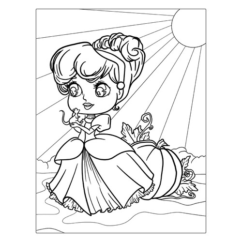 Página para colorear kawaii: Cenicienta dibujo para colorear gratis de Páginas para colorear de Cenicienta
