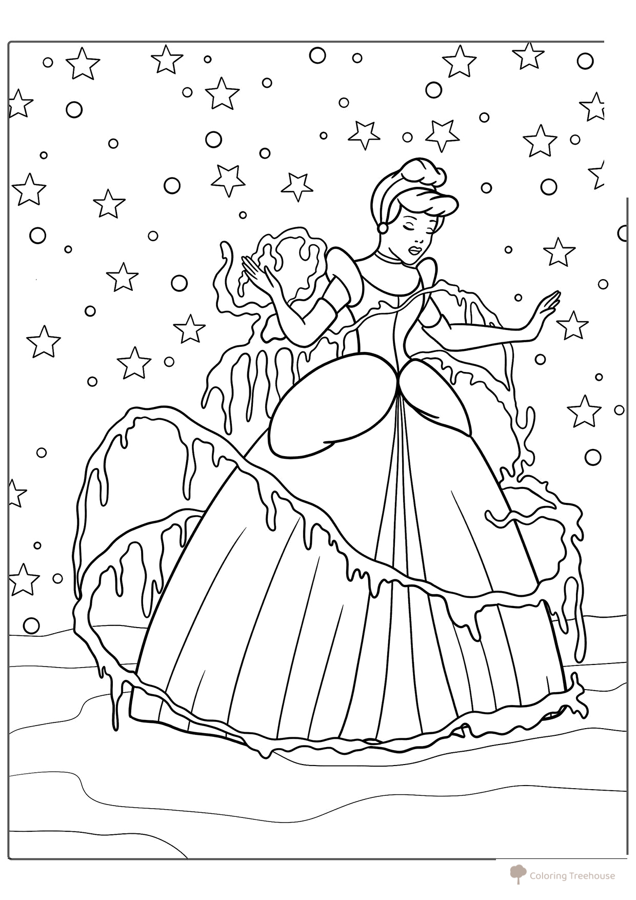 Colorear: La transformación de Cenicienta en princesa dibujo para colorear gratis de Páginas para colorear de Cenicienta