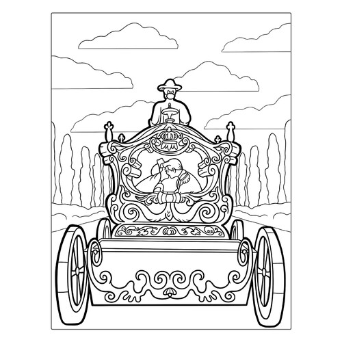 Página para colorear: Cenicienta y el príncipe en el carruaje dibujo para colorear gratis de Páginas para colorear de Cenicienta