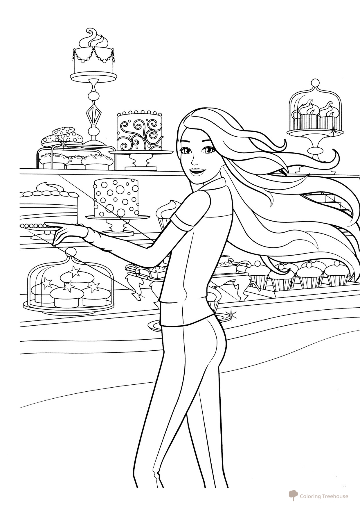 Barbie and Sweets Coloring Page free printable Barbie Coloring Pages for Girls coloring page