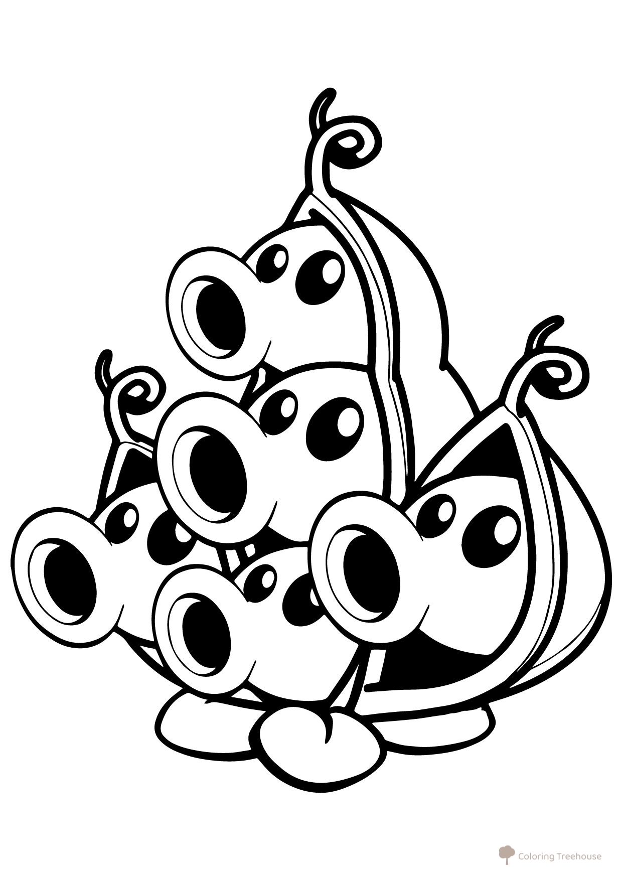 Pea Pod with Five Heads Coloring Page from Plants vs. Zombies free printable Plants vs. Zombies Coloring Pages coloring page