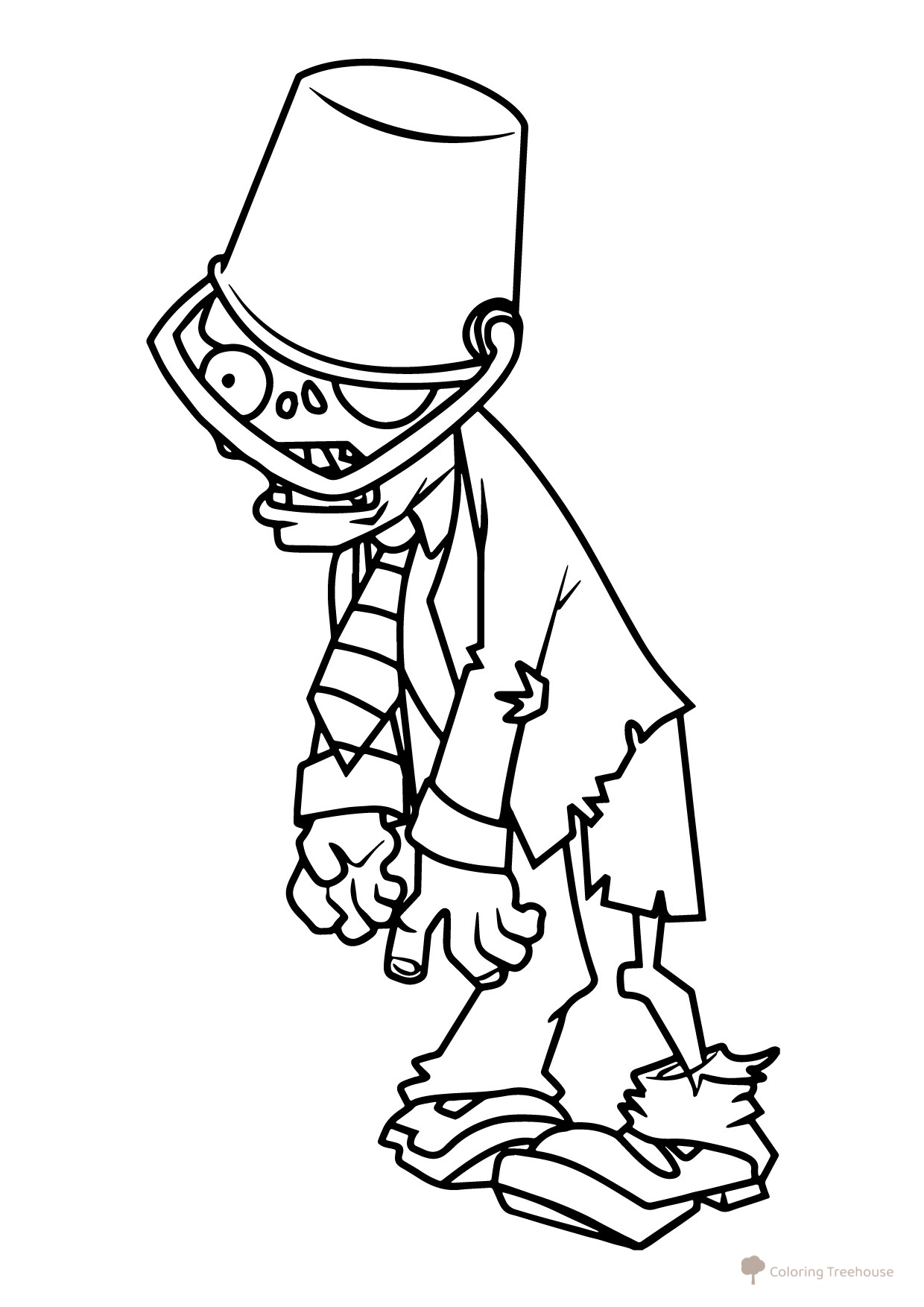 Zombie with Bucket Coloring Page free printable Plants vs. Zombies Coloring Pages coloring page
