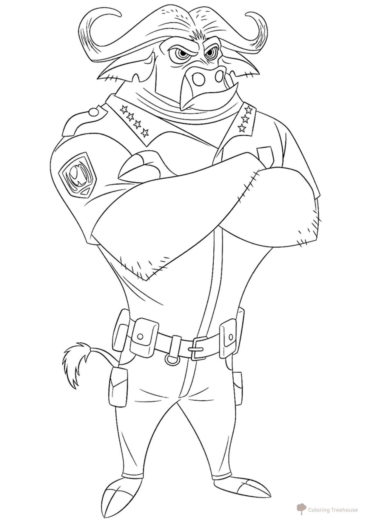 Página para colorear Capitán Búfalo dibujo para colorear gratis de Páginas para colorear de la película Zootopia
