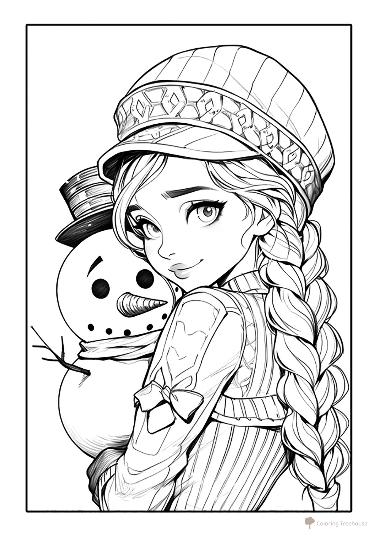 Página para colorear: Anna estilo anime de «Frozen» dibujo para colorear gratis de Páginas para colorear de chicas anime