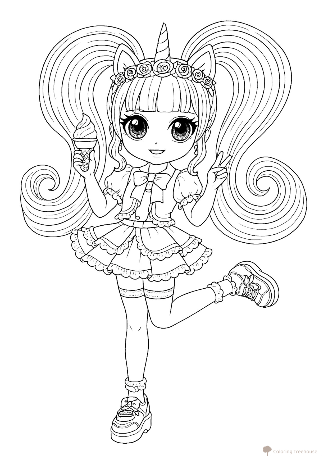 Anime Unicorn Girl Coloring Page free printable Anime Girl Coloring Pages coloring page