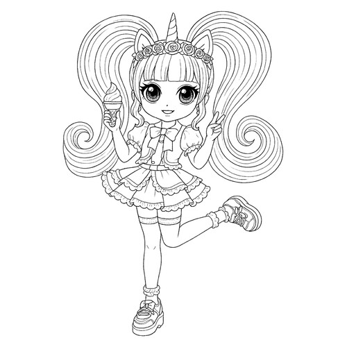 Anime Unicorn Girl Coloring Page free printable Anime Girl Coloring Pages coloring page