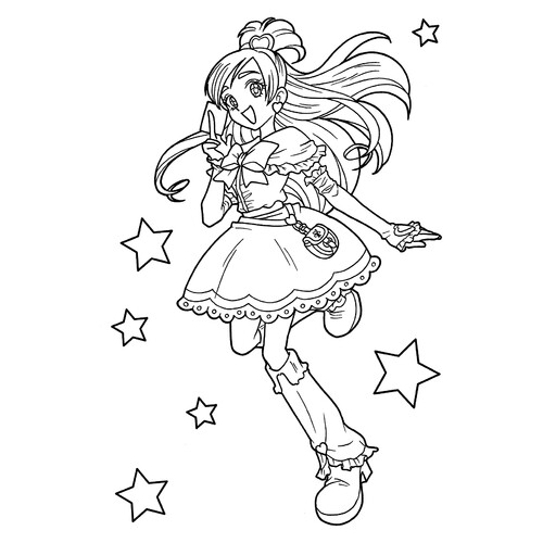 Página para colorear «Chica anime y estrellas» dibujo para colorear gratis de Páginas para colorear de chicas anime
