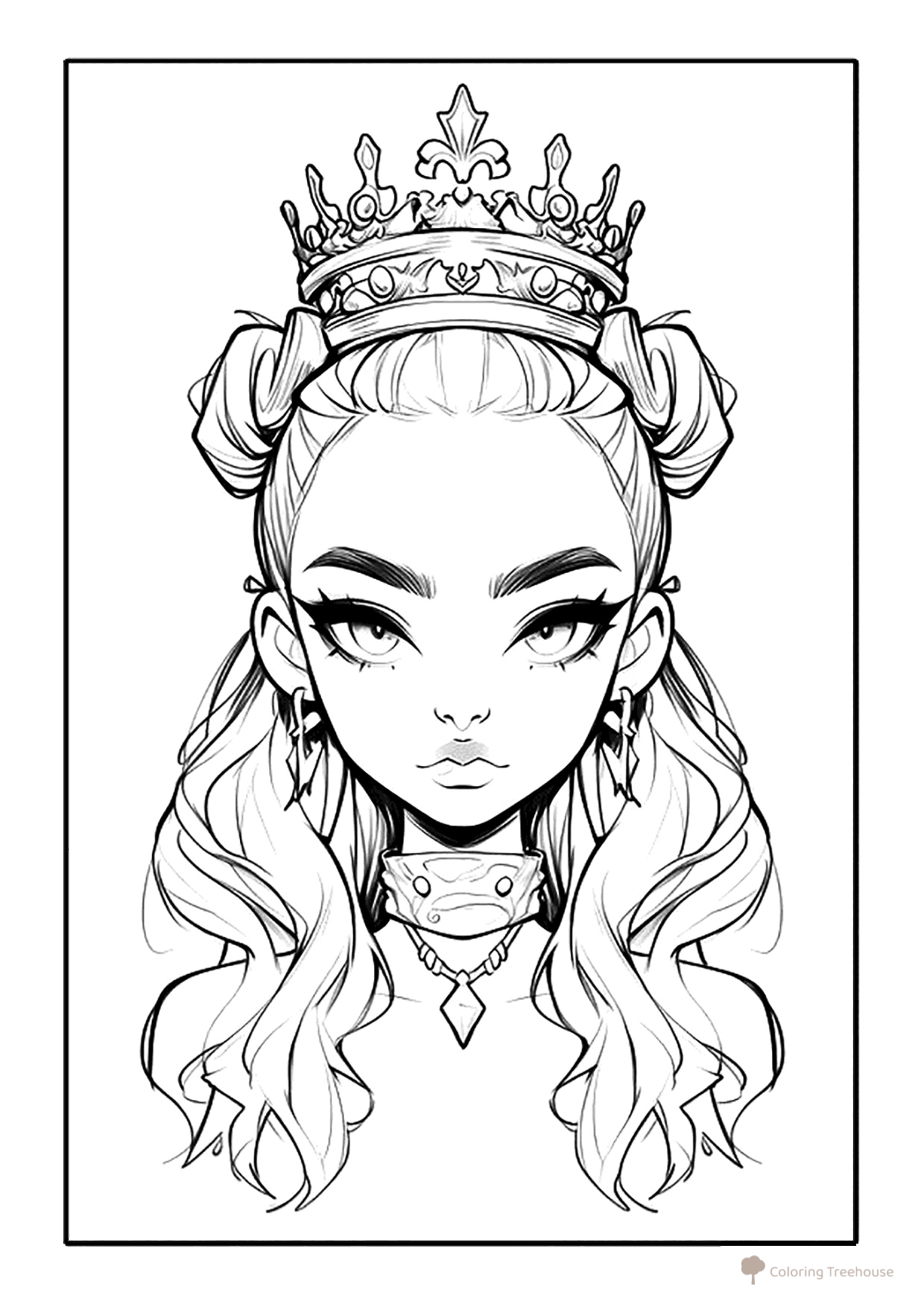 Página para colorear «Chica anime: reina» dibujo para colorear gratis de Páginas para colorear de chicas anime