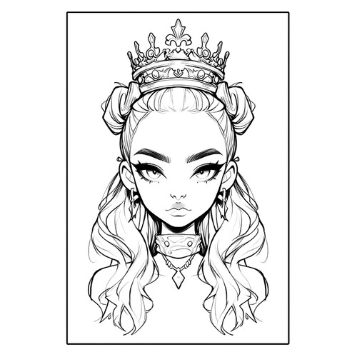 Página para colorear «Chica anime: reina» dibujo para colorear gratis de Páginas para colorear de chicas anime