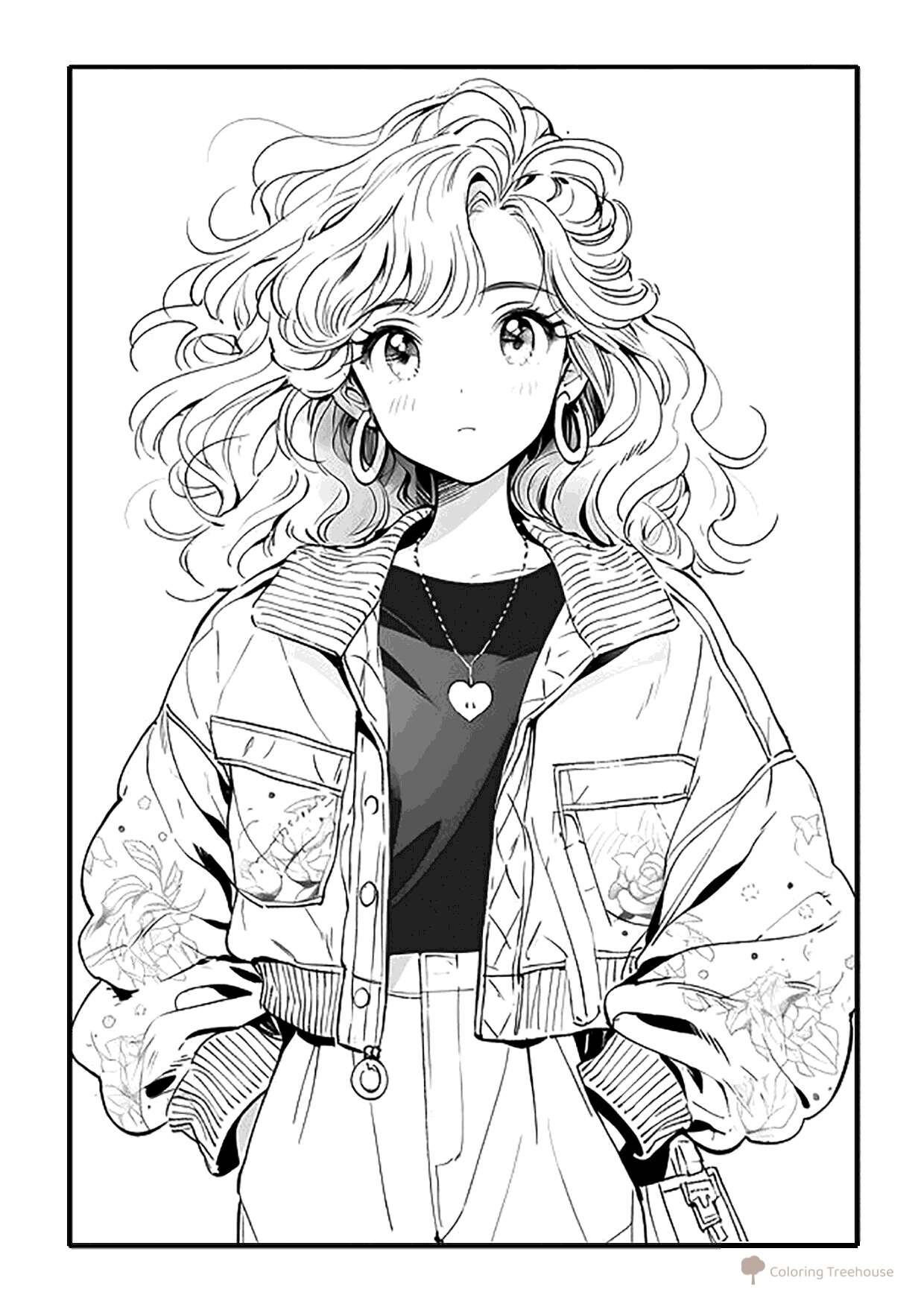 Página para colorear «Chica anime estilo retro» dibujo para colorear gratis de Páginas para colorear de chicas anime