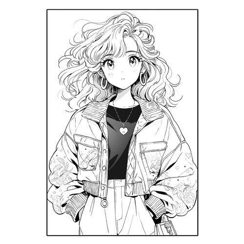 Página para colorear «Chica anime estilo retro» dibujo para colorear gratis de Páginas para colorear de chicas anime