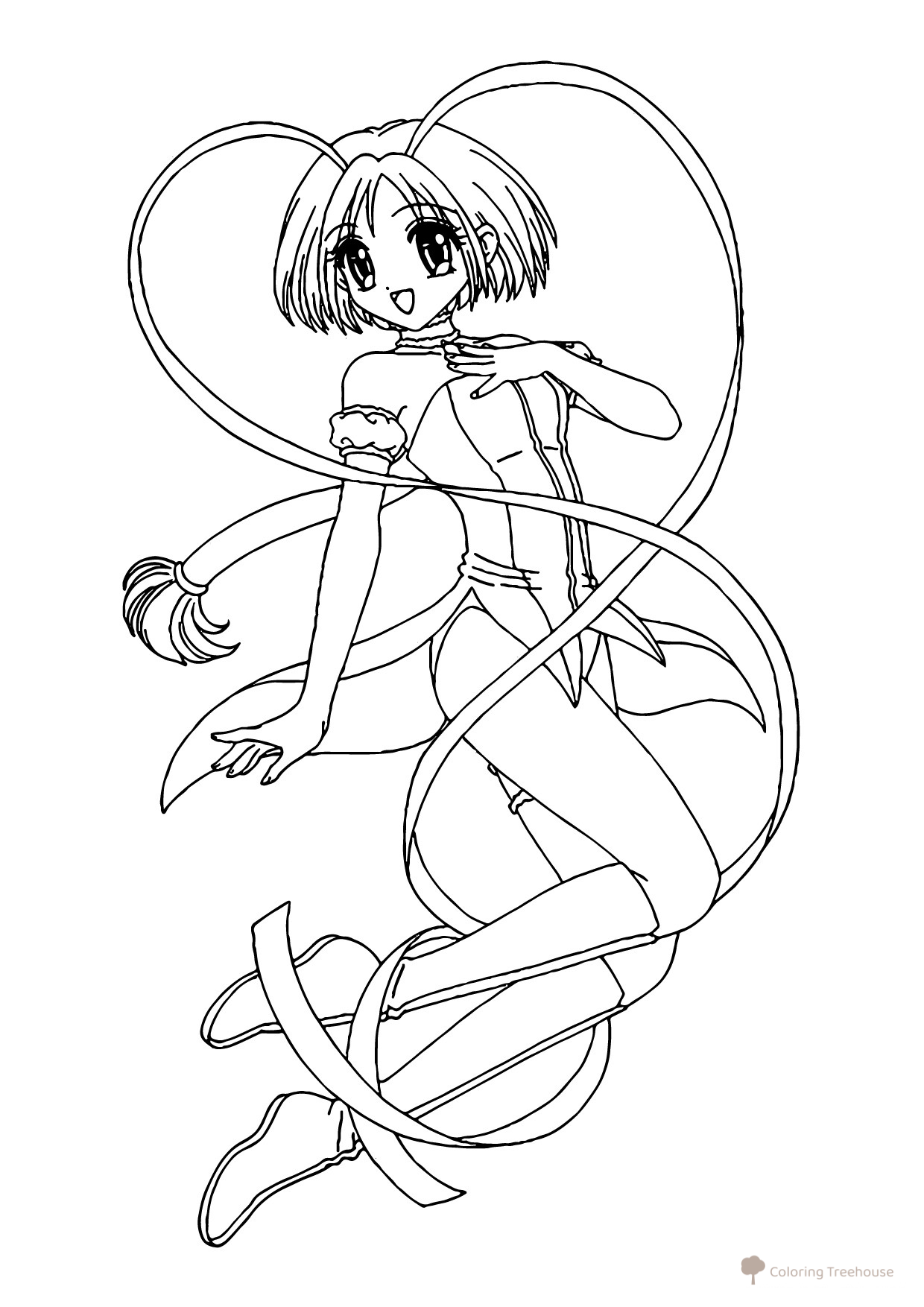 Anime Girl with Long Ribbons Coloring Page free printable Anime Girl Coloring Pages coloring page