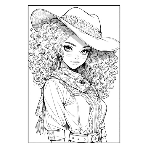 Anime Girl in a Cowboy Hat Coloring Page free printable Anime Girl Coloring Pages coloring page