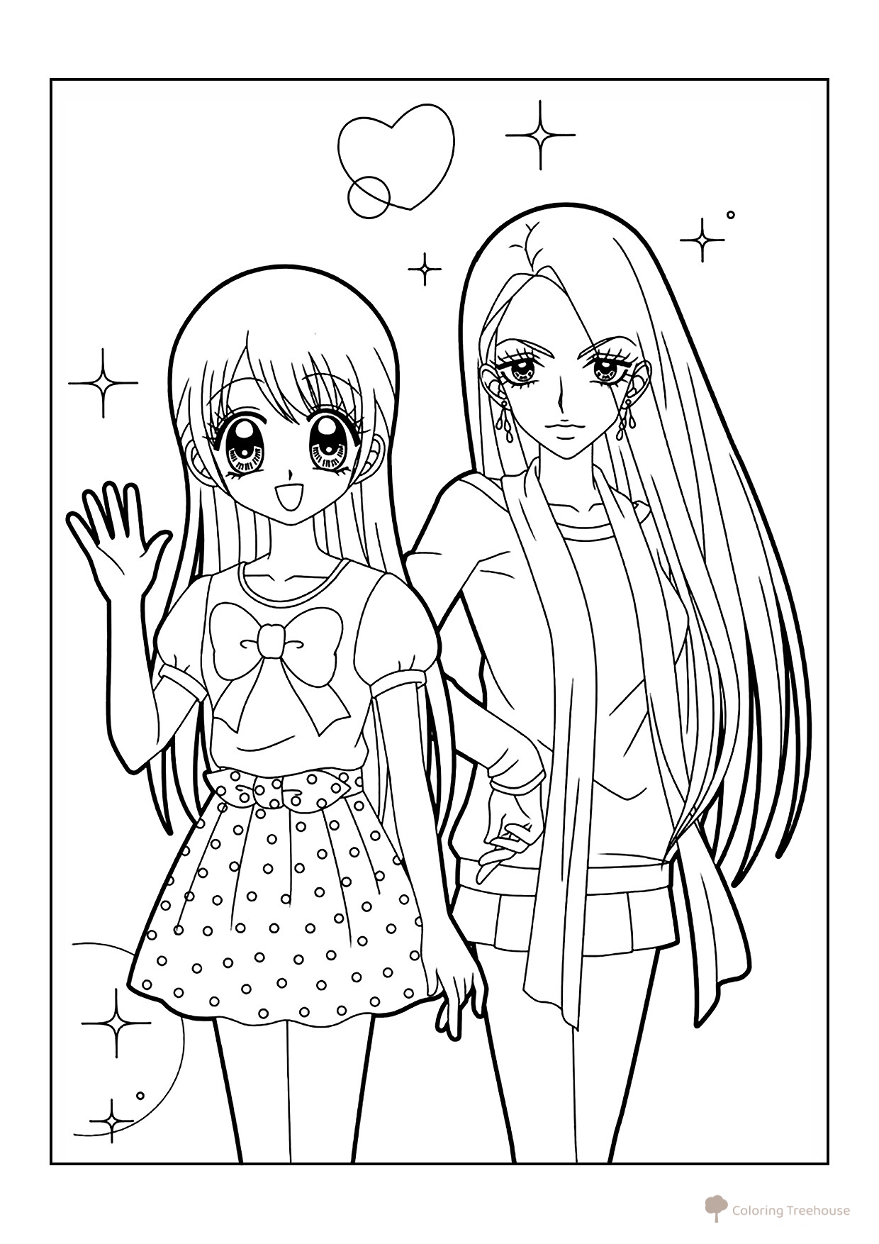 Página para colorear «Dos amigas anime» dibujo para colorear gratis de Páginas para colorear de chicas anime