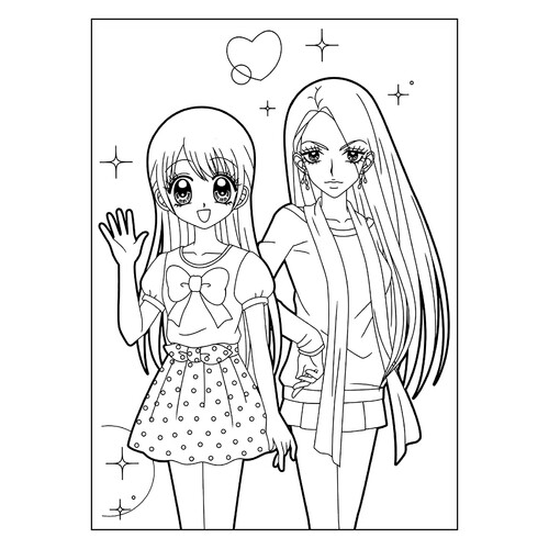 Página para colorear «Dos amigas anime» dibujo para colorear gratis de Páginas para colorear de chicas anime